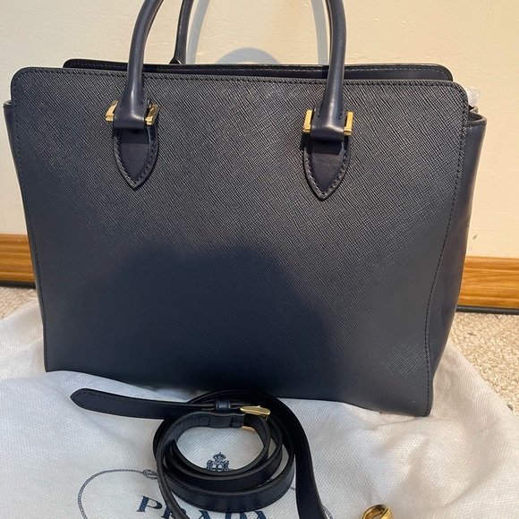 Prada Saffiano Soft Calfskin Tote Navy - Picture 2 of 10